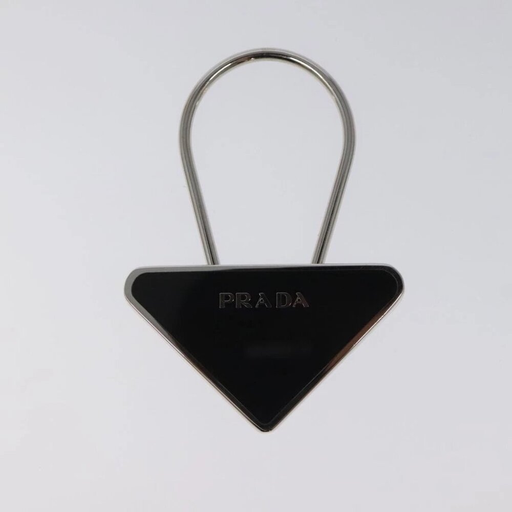 PRADA Key Ring metal Black Silver M713 Auth am7978